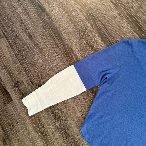 Veronica Beard Roscoe Mixed Media Sweater In Blue - Picture 2 of 9